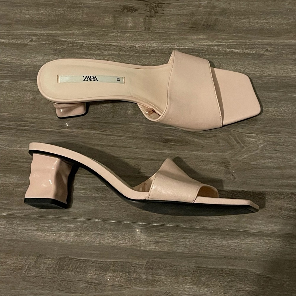 ZARA PALE PINK KITTEN BLOCK HEELS